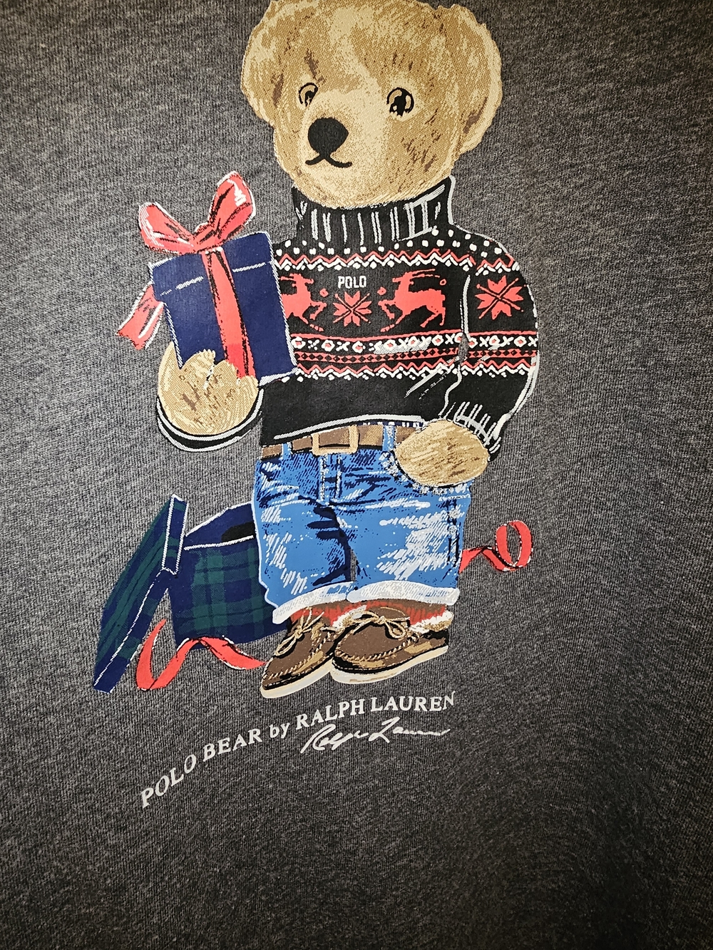 Polo Ralph Lauren Women's Size Medium Gray Long Sleeve Holiday Gift Bear T-shirt
